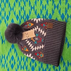 C.C Pom Pom Beanie Aztec Design